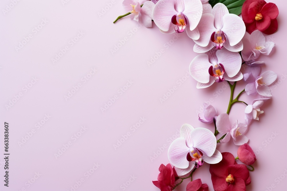 Orchid charm Pastel pink background for text with corner florals