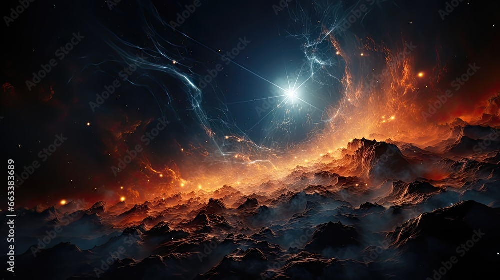 Enigmatic Cosmic Universe. Supernova Nebula and Starry Space Artwork
