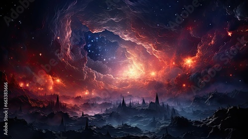 Enigmatic Cosmic Universe. Supernova Nebula and Starry Space Artwork 