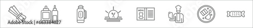 outline set of food line icons. linear vector icons such as chives, condiment, thermo flask, morning, drinks menu, butcher, hainanese chicken, wrapping