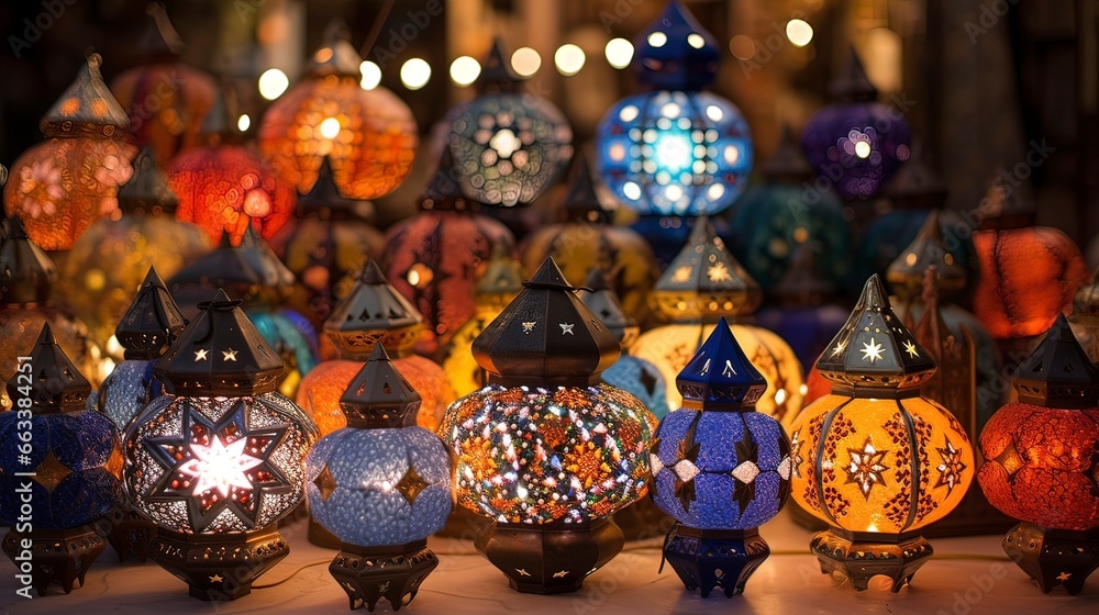Shop of oriental Turkish lanterns. Generation AI