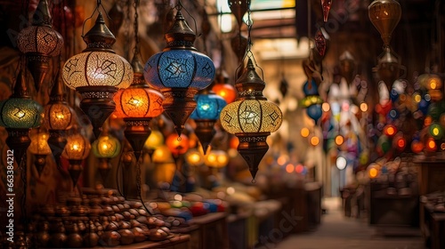 Shop of oriental Turkish lanterns. Generation AI photo