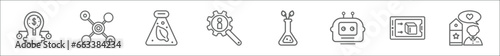 outline set of general line icons. linear vector icons such as fintech innovation, advertising networks, biomass energy, hr services, gmo, chat bot, ar presentation, brand engagement