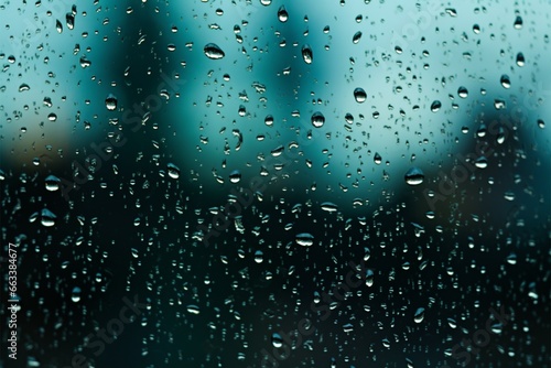 Rainy ambiance Glass window speckled with raindrops during monsoon