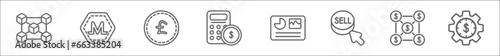 outline set of cryptocurrency economy line icons. linear vector icons such as chains, , pound sterling, budget accounting, crypto hash rate, sell, cryptocurrency, economy gear