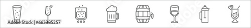 outline set of drinks line icons. linear vector icons such as forks, french 75, boiling, beer mug, brewery, brandy, french press, mai thai