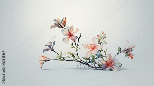  a branch with flowers on a white background with room for text.  generative ai