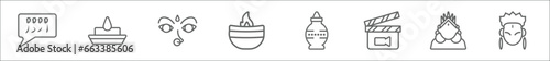 outline set of india line icons. linear vector icons such as urdu, dung, navratri, diwali lamp, kumbh kalash, , ardhanareeswara, krishna