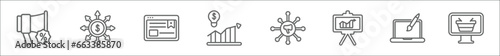 outline set of marketing line icons. linear vector icons such as offer, diversify, favorite web, demand, viral, fluctuation, web graphic, online store