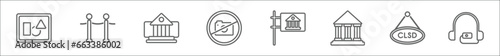 outline set of museum line icons. linear vector icons such as modern art, museum fencing, buffalo, no photo, , antic architecture, closed, audio guide