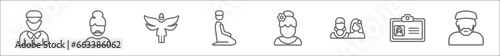 outline set of people line icons. linear vector icons such as dutch, bearded woman, grace, julus, costa rica, lesbian couple, female journalist on tablet, muslim man