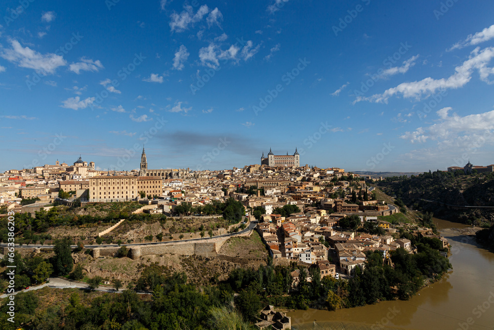 Distant panoramic view to the old city of Toledo