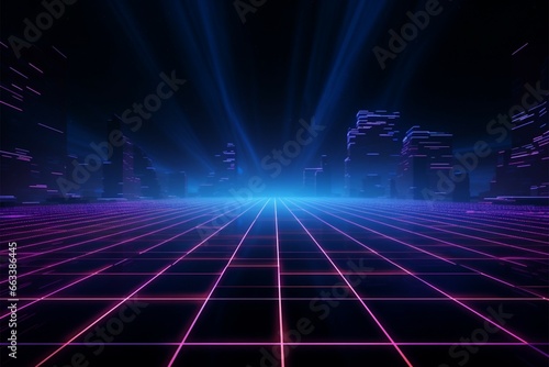 Retro futuristic 80s cyber surface featuring laser grid elements