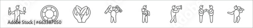 outline set of people skills line icons. linear vector icons such as sommelier, rescue tube, environment, interior de, ailurophile, announcer, empathy, singer