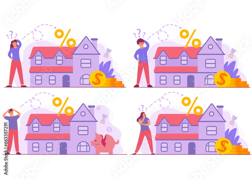 Real estate and property crash.Young depressed and sad man a big debt weight.Eviction and mortgage debt. Payback bank mortgage loan.Buying a house.Real estate and rental.Woman worried about bankruptcy