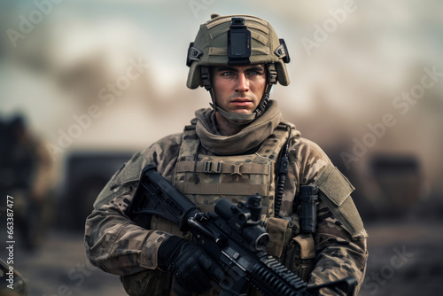 Soldier in tactical uniform in battle field © Nattawat