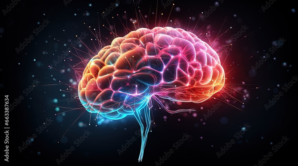 a computer generated image of a brain in color and black. generative ai a computer generated image of a brain in color and black. generative ai