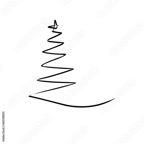 Christmass. Christmas tree line art style. Christmas tree black white.