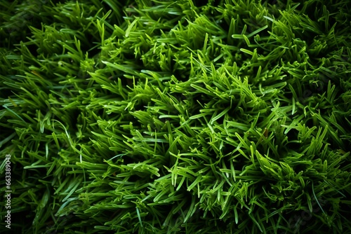 Simulated green turf provides a vivid backdrop or inspiring texture