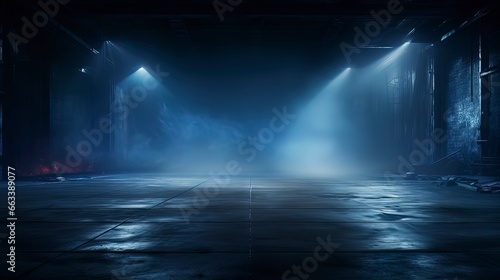 Night dark empty street, smoke, smog, fog, neon light, spotlights. Generation AI © MiaStendal