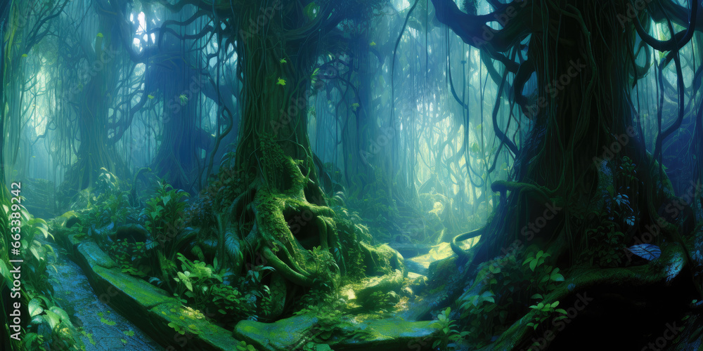 Lush Dense Jungle Background Created with Generative AI Lush Dense Jungle Background Created with Generative AI