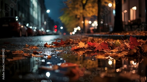 Autumn leaves in puddles, r...