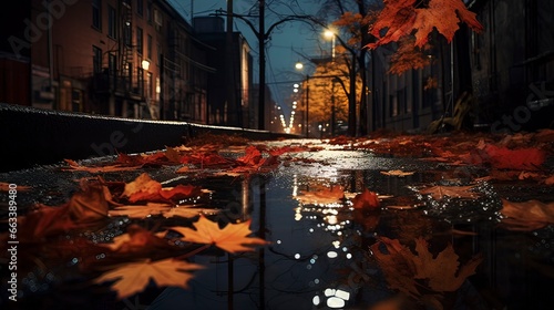 Autumn leaves in puddles, r...
