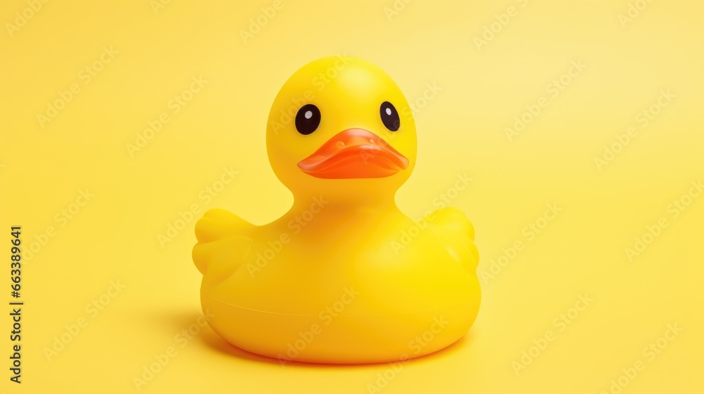Yellow rubber Duck toy isolated on yellow. Minimal creative concept. Yellow rubber Duck toy isolated on yellow. Minimal creative concept.