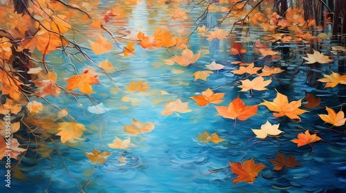 Autumn leaves in puddles, r...