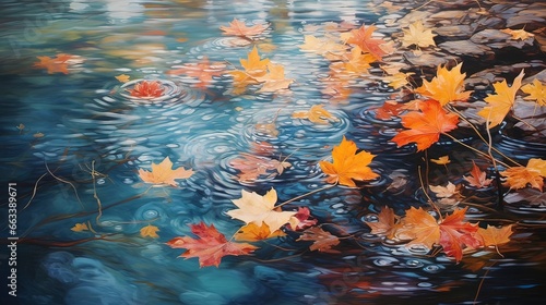 Autumn leaves in puddles, r...