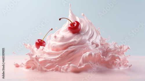  a whipped cream dessert with cherries on top of it. generative ai © Nadia