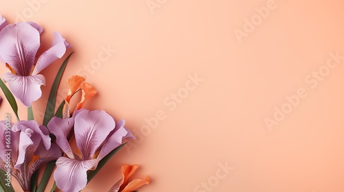  a bunch of purple and orange flowers on a pink background.  generative ai