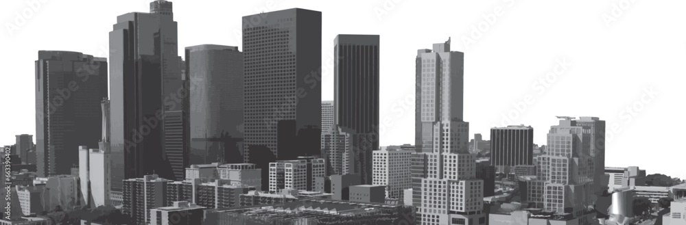 Cityscape Los Angeles, CA grayscale sketch vector from photo 
