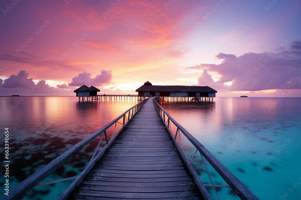 Sunset horizon in the Maldives, a serene island escape for travelers