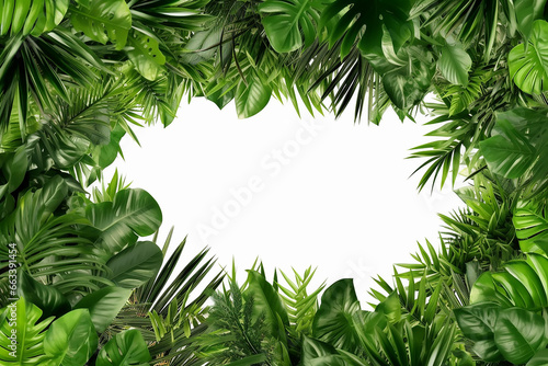 a frame of palm branches with green leaves. .