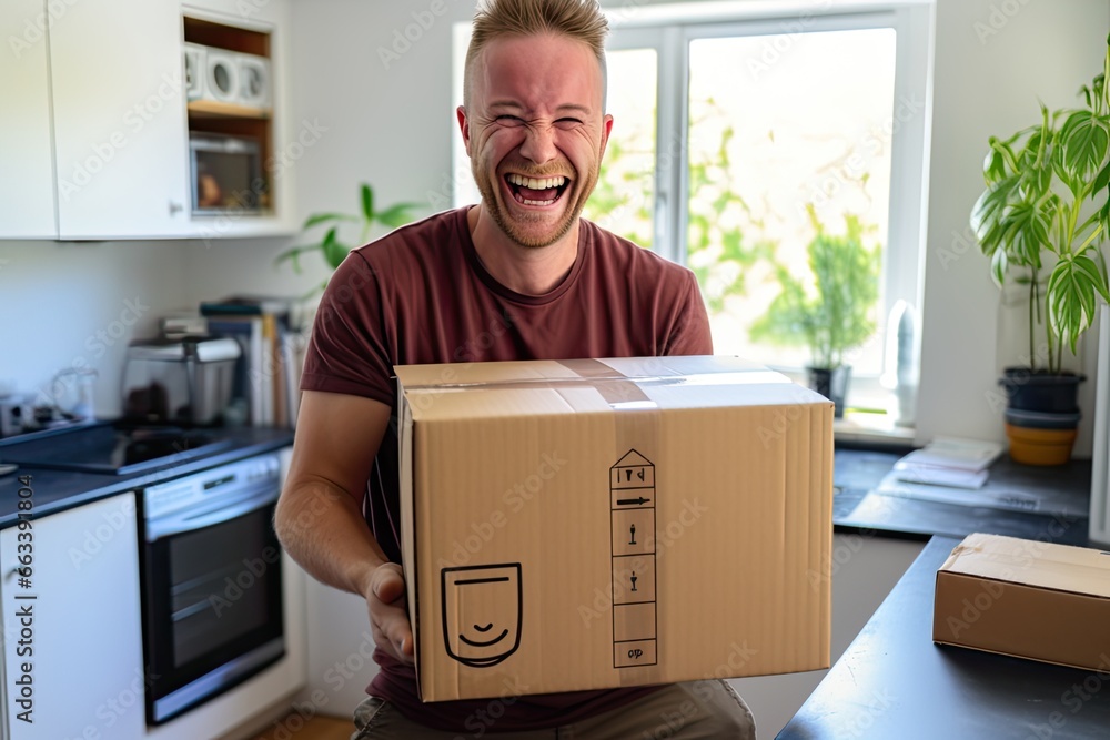 An image of a delighted customer unboxing and using a product, showcasing their satisfaction with its quality and functionality An image of a delighted customer unboxing and using a product, showcasing their satisfaction with its quality and functionality