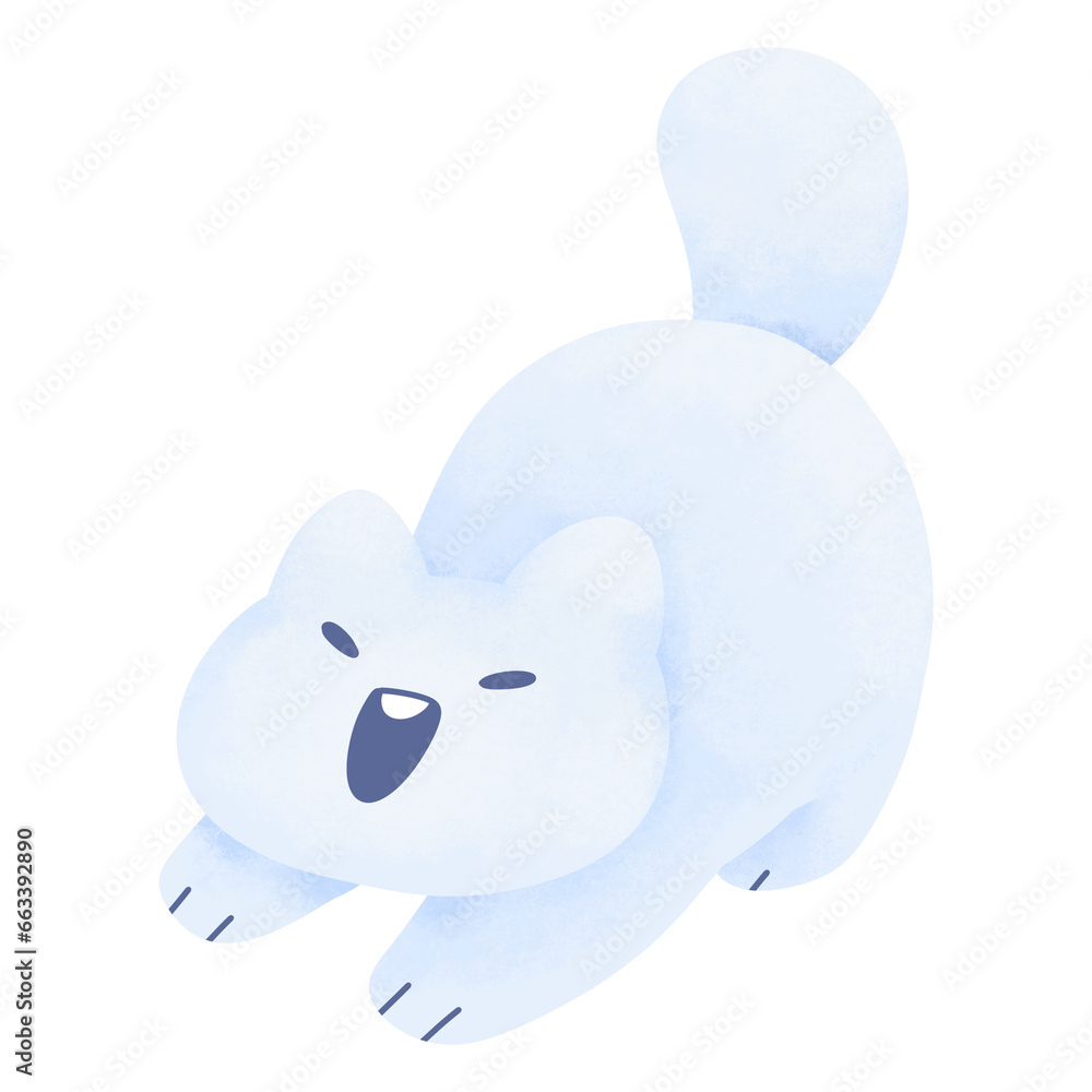 cute happy cat stretching white snow For winter New year and Christmas watercolor cartoon style cute happy cat stretching white snow For winter New year and Christmas watercolor cartoon style