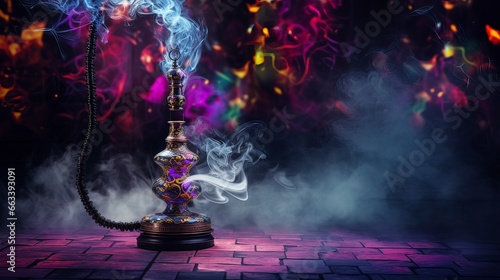 Hookah with smoke, neon. Ge...