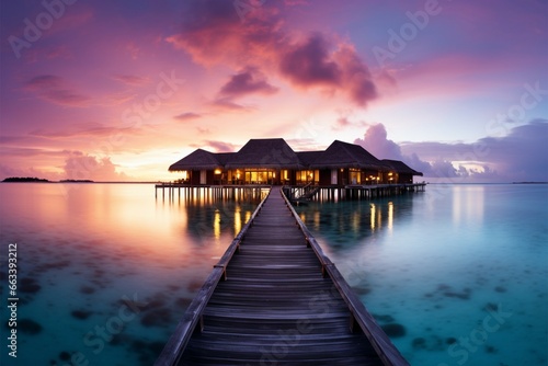 Tranquil Maldives sunset, a breathtaking beachscape for luxury resort travelers