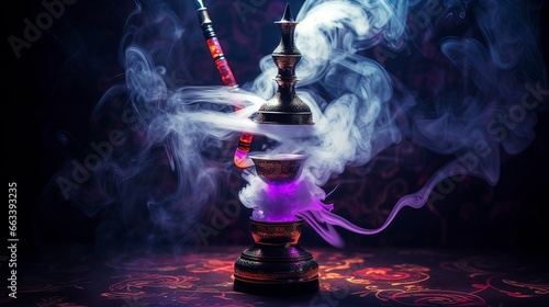 Hookah with smoke, neon. Generation AI