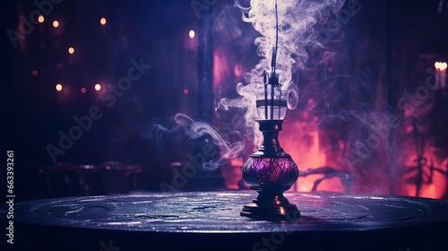 Hookah with smoke, neon. Ge...