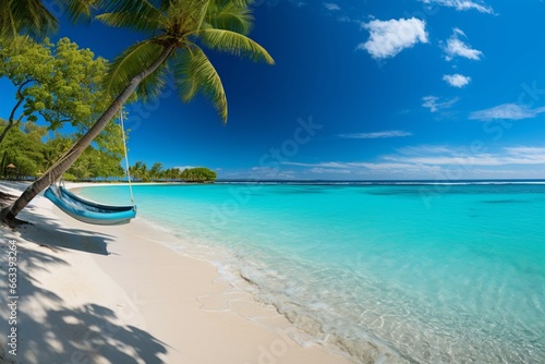 Tranquil tropical beach panorama, the epitome of luxury travel relaxation