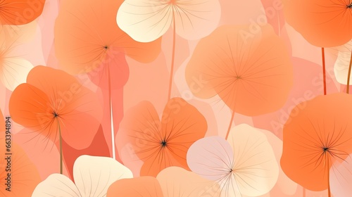  a bunch of orange flowers on a pink background with leaves. generative ai