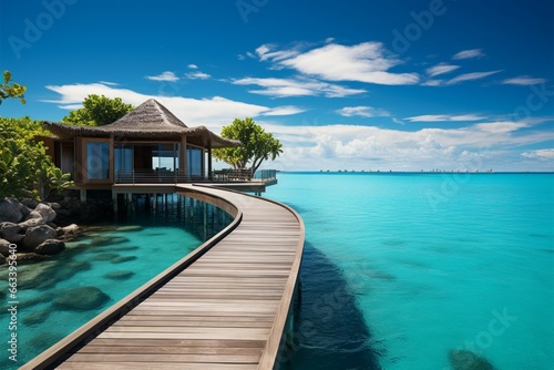 Vibrant Maldives paradise Luxury villas  clear sea  and a tranquil backdrop