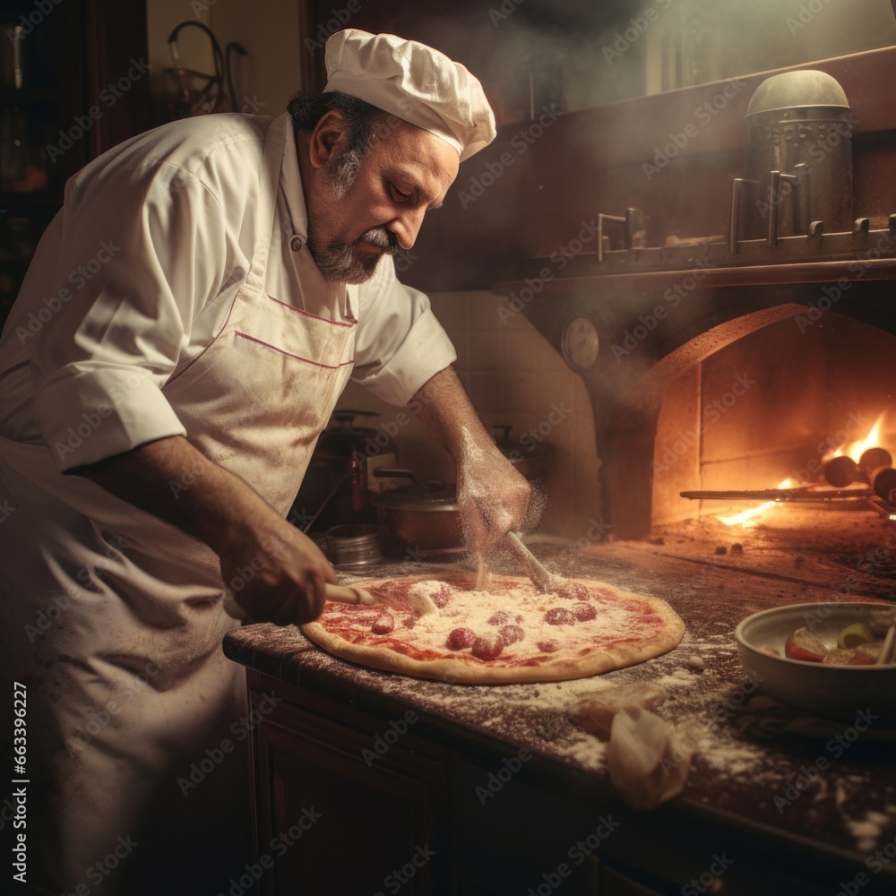man cooking pizza