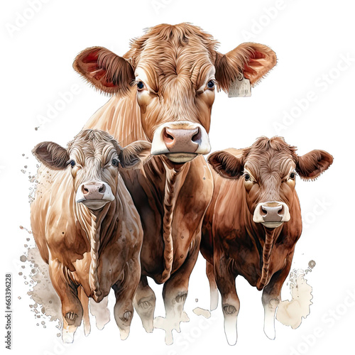 Three Cute Red Angus Cow Watercolor Png Graphic