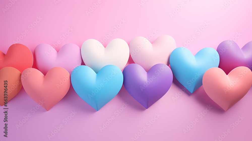  a row of hearts on a pink background with a pink background.  generative ai