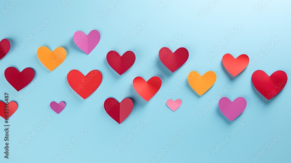 a group of paper hearts on a blue background with a place for text. generative ai a group of paper hearts on a blue background with a place for text. generative ai