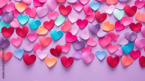  a bunch of hearts that are on a purple surface with a pink background. generative ai