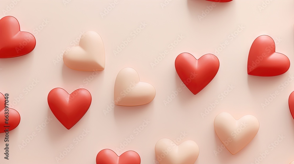  a group of red and white hearts on a pink background.  generative ai